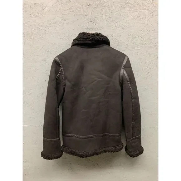 H&M Sherpa Faux Fur Lined Suede Jacket Women’s XS Black‎ Cozy Winter Coat - Picture 12 of 12